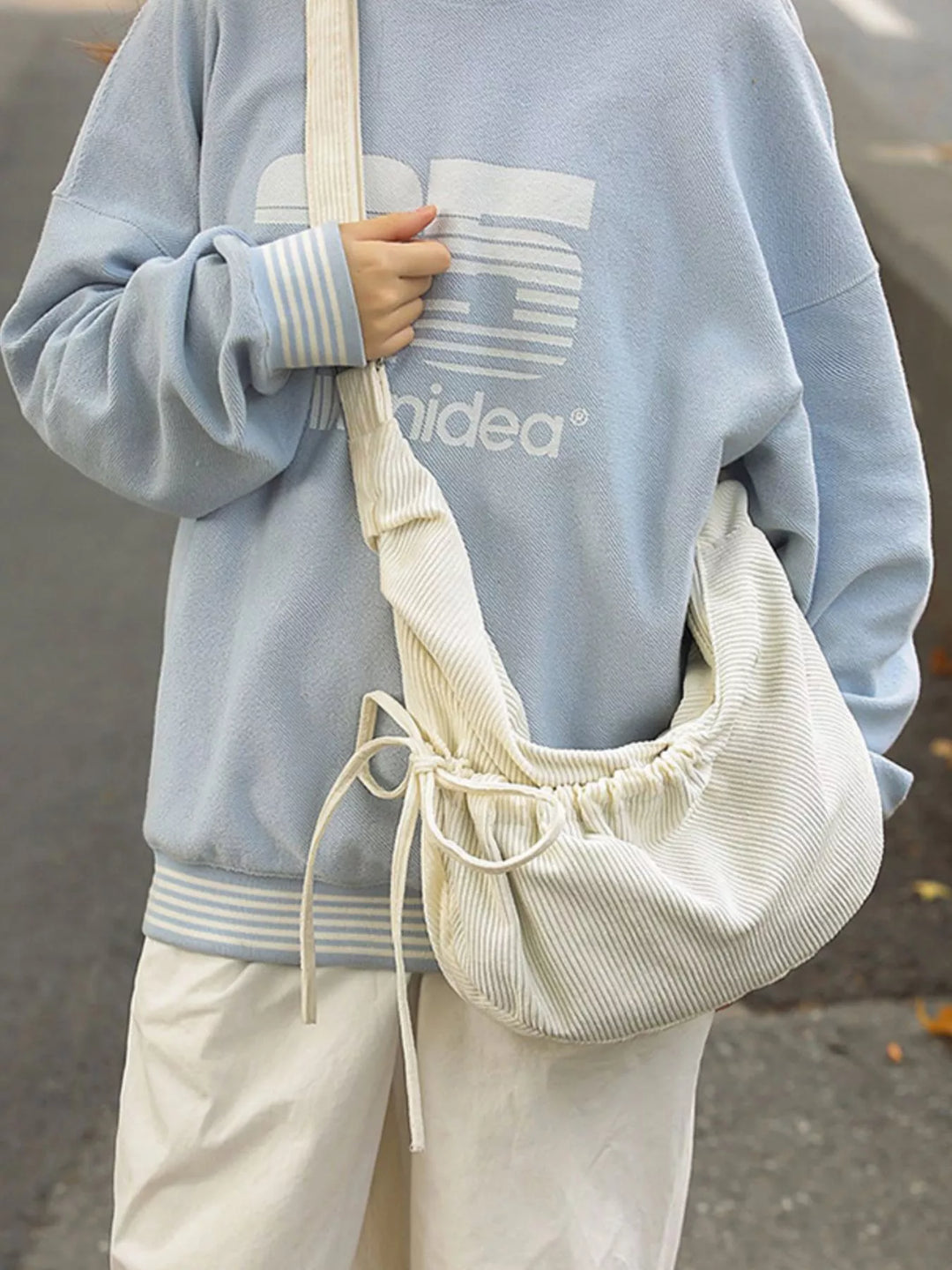 Women's Corduroy Drawstring Crossbody Bag for Everyday Casual